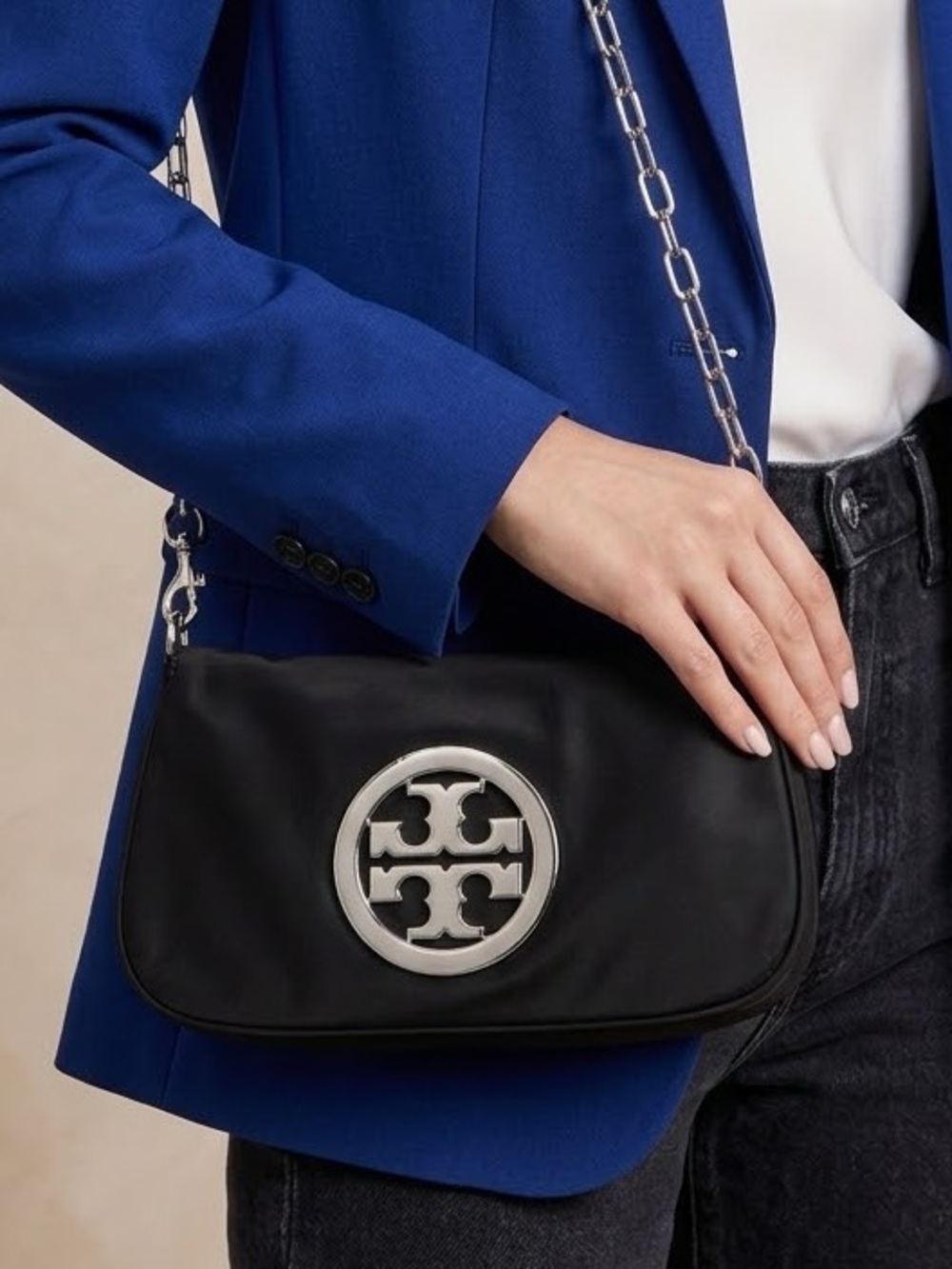 Tory Burch Reva Leather Bag Silver Tone Hardware